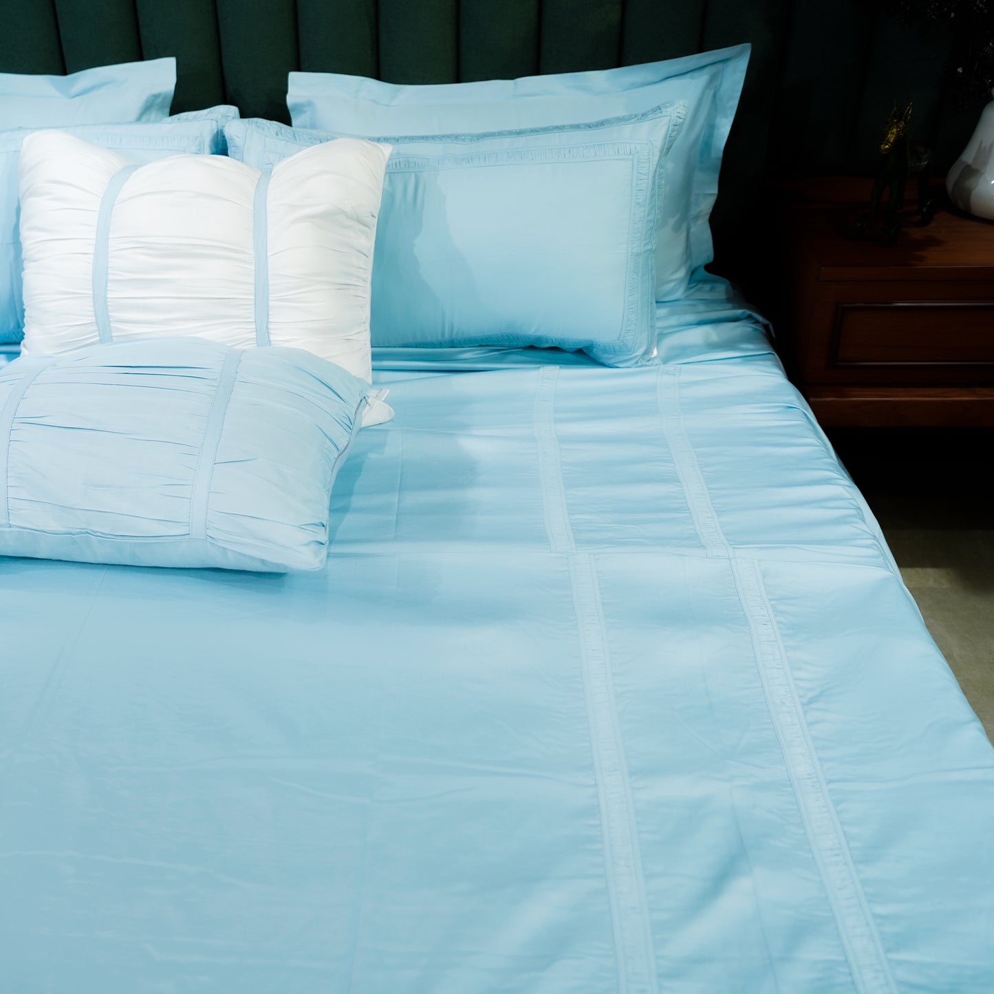 Opulent Edge| Designer Bed Sheet Set| Baby Blue| 100%Cotton at Kamakhyaa by Kamakhyaa. This item is designer bedsheets