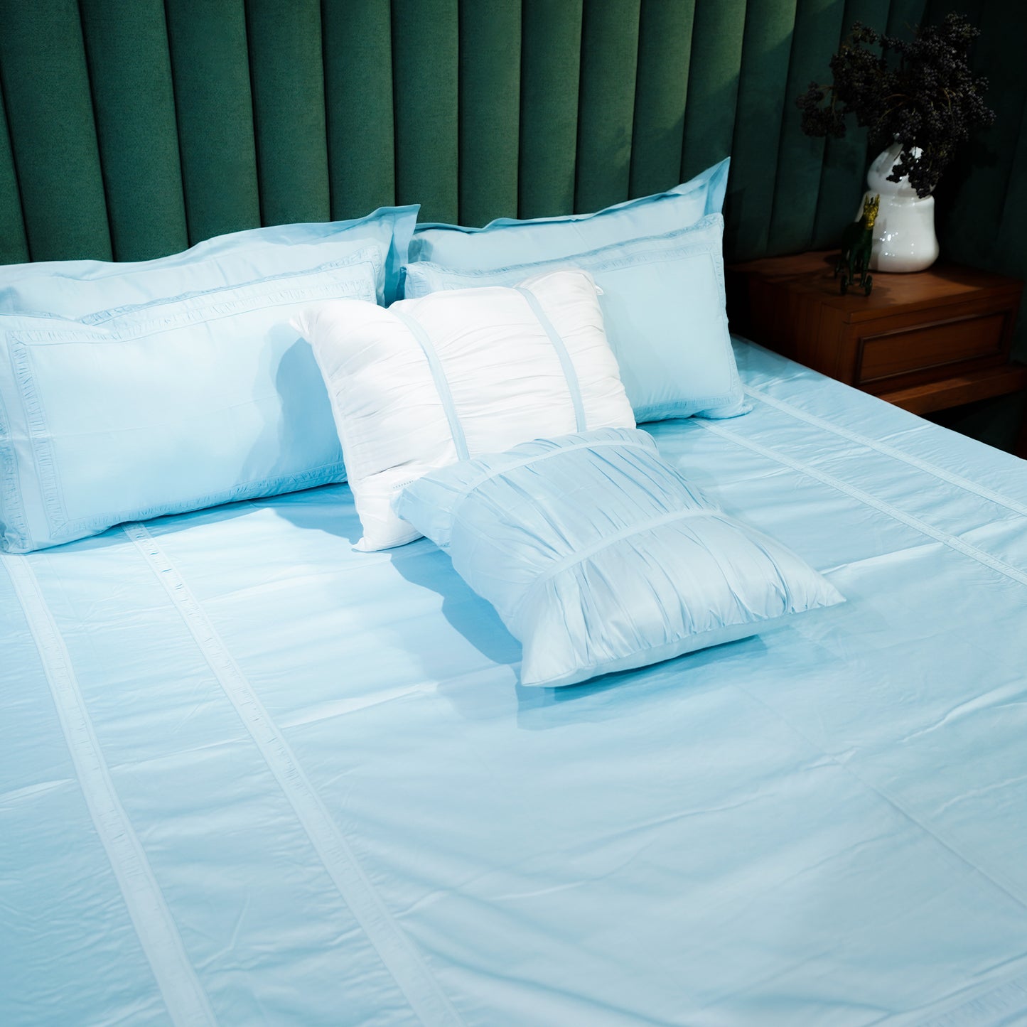 Opulent Edge| Designer Bed Sheet Set| Baby Blue| 100%Cotton at Kamakhyaa by Kamakhyaa. This item is designer bedsheets