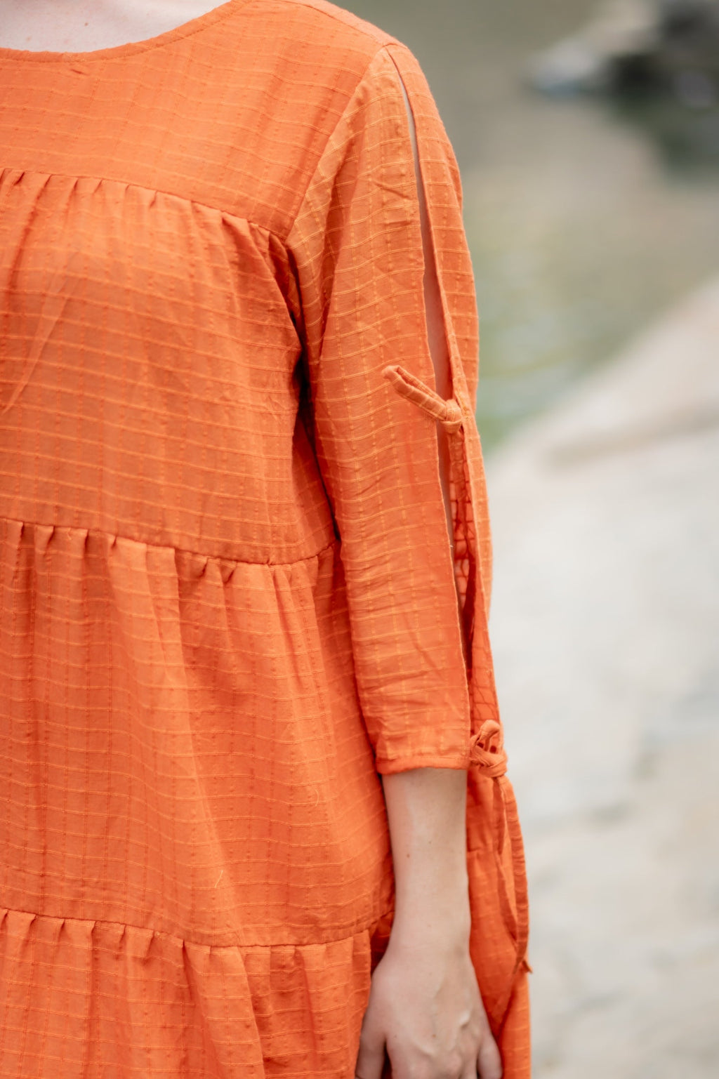 Orange Brown Ombre Dyed Dress at Kamakhyaa by Krushnachuda. This item is Chilika by Krushnachuda, Handloom Cotton, Loose Fit, Natural Dye, Ombre & Dyes, Orange, Organic, Outerwear, Under $200, Womenswear