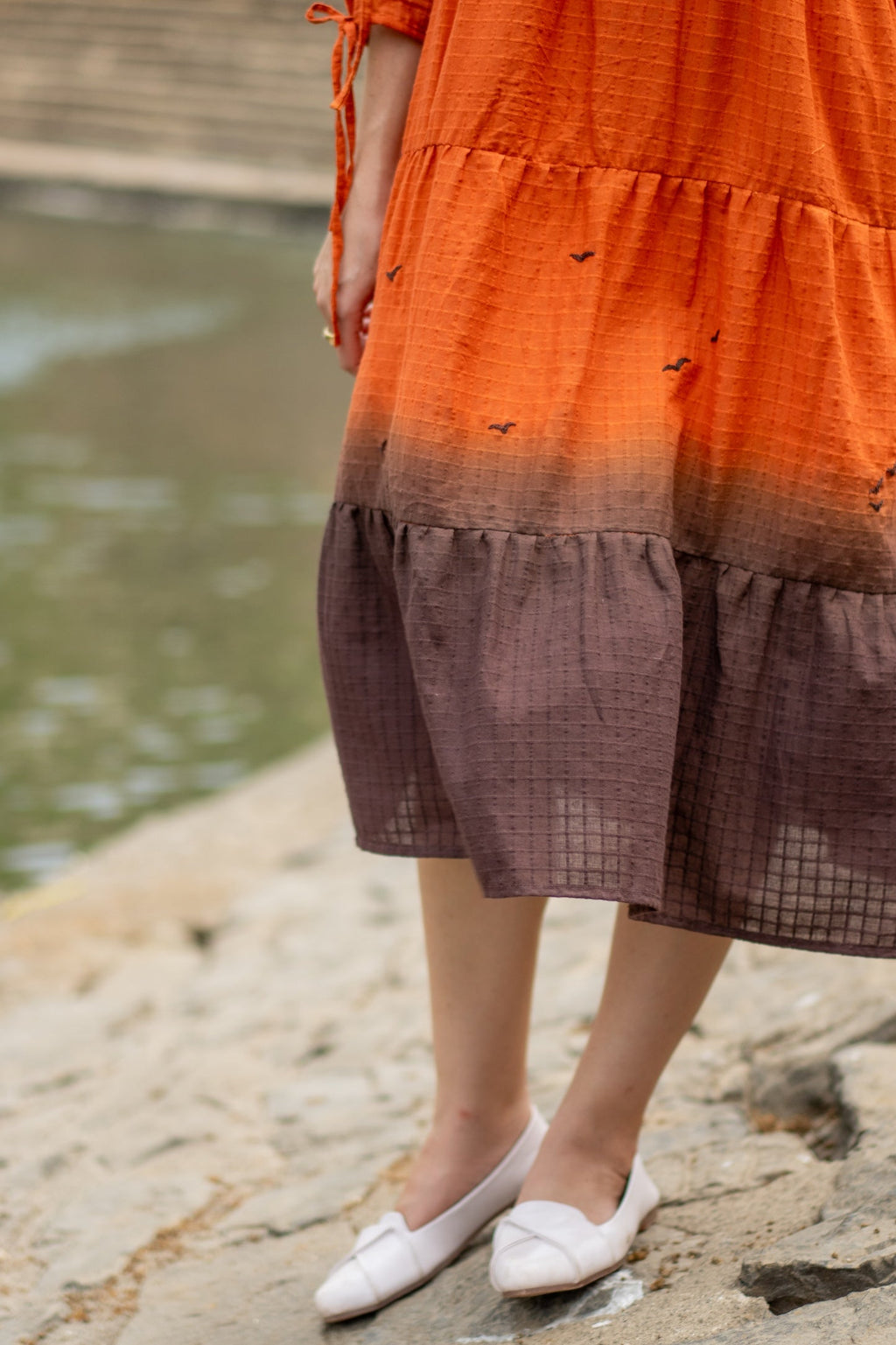 Orange Brown Ombre Dyed Dress at Kamakhyaa by Krushnachuda. This item is Chilika by Krushnachuda, Handloom Cotton, Loose Fit, Natural Dye, Ombre & Dyes, Orange, Organic, Outerwear, Under $200, Womenswear