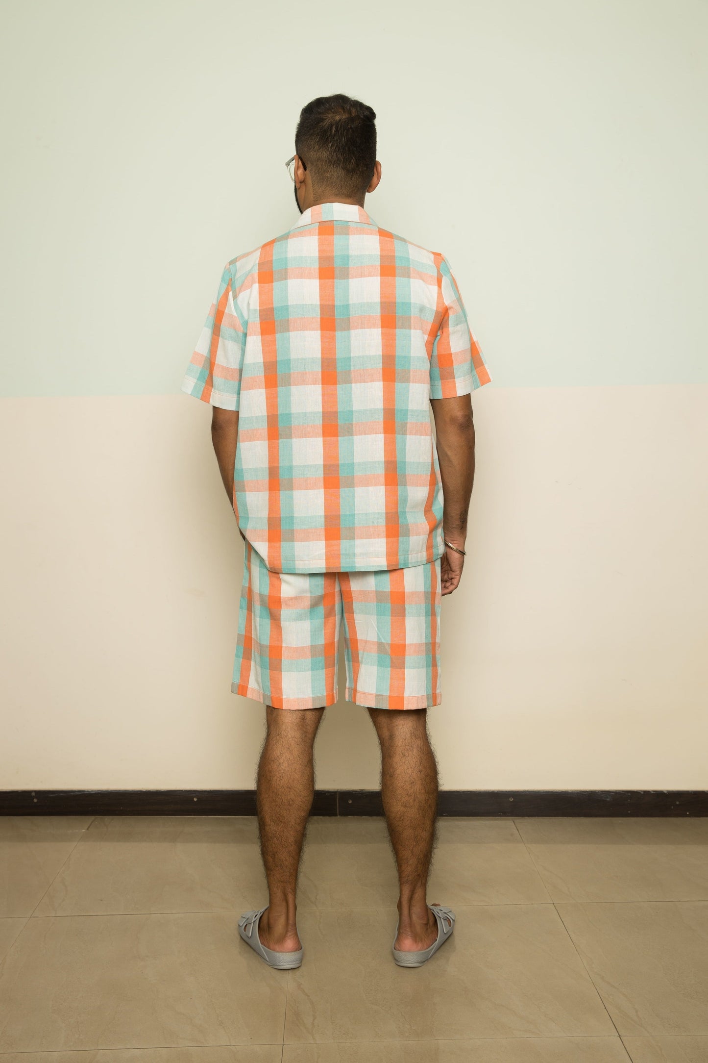 Orange Checks Mens Co-ord at Kamakhyaa by Anushé Pirani. This item is 100% Cotton, Casual Wear, Checks, Handwoven, Handwoven Cotton, Lounge Wear Co-ords, Orange, Regular Fit, The Co-ord Edit, The Co-ord Edit by Anushe Pirani, Womenswear