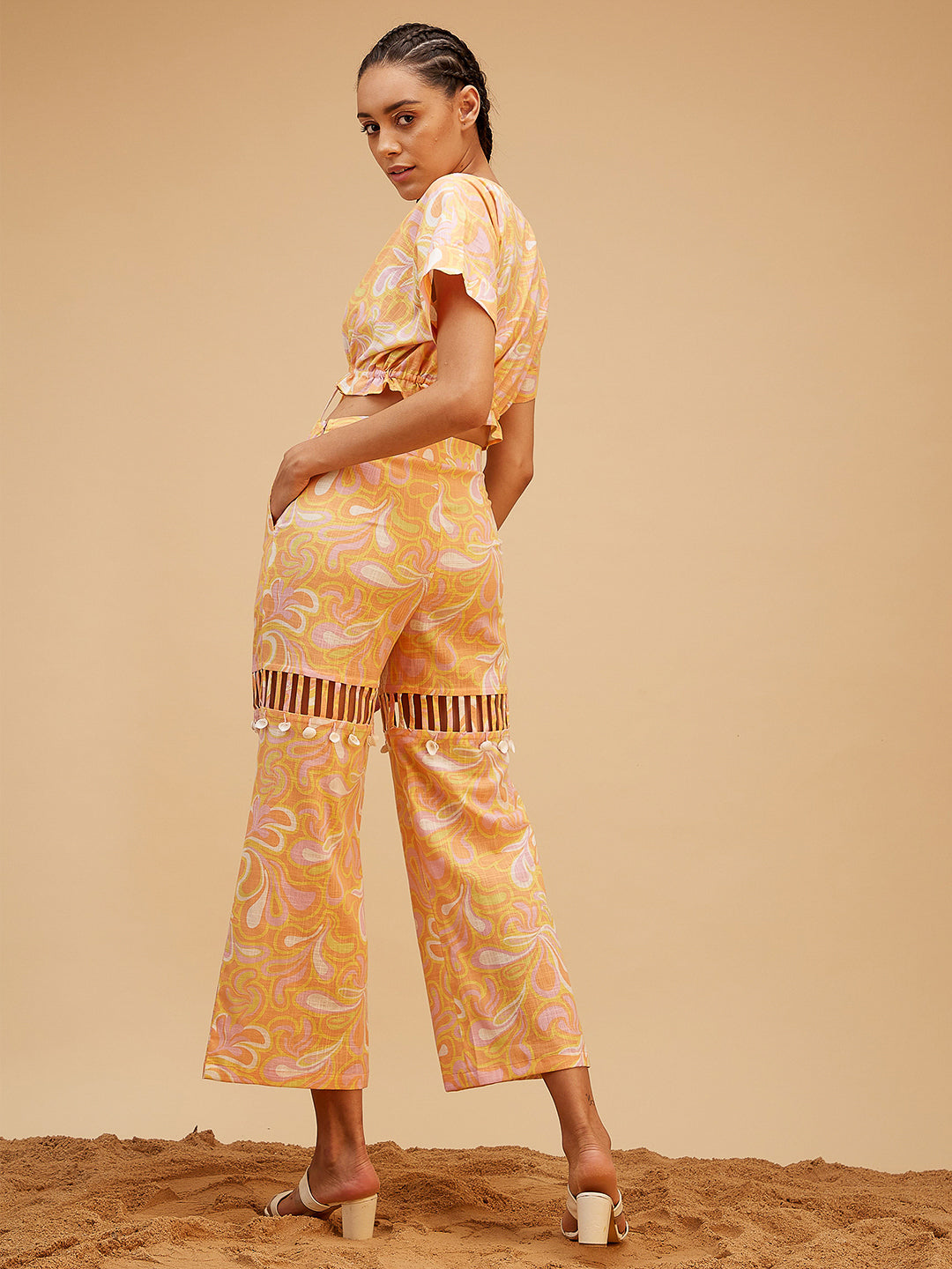 Orange Printed Regular Fit Co-ord Set at Kamakhyaa by Bohobi. This item is 100% Cotton, Fusion Wear, Maze Prints, Orange, Regular Fit, Toxin free, Vacation Co-ord Sets