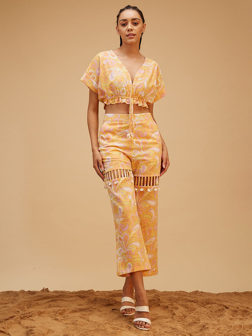 Orange Printed Regular Fit Co-ord Set at Kamakhyaa by Bohobi. This item is 100% Cotton, Fusion Wear, Maze Prints, Orange, Regular Fit, Toxin free, Vacation Co-ord Sets