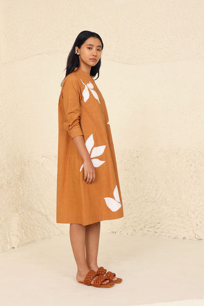 Orange Solid Midi Dress at Kamakhyaa by Kanelle. This item is Cotton Poplin, Evening Wear, Floral, Made from Natural Materials, Midi Dresses, One by One by Kanelle, Orange, Regular Fit