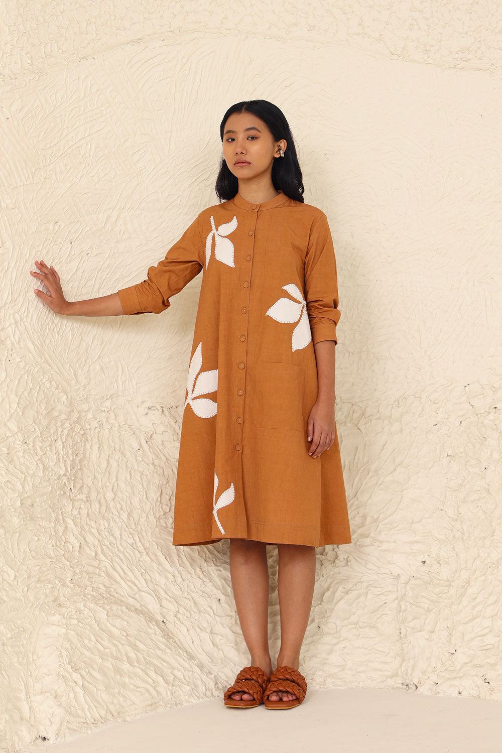 Orange Solid Midi Dress at Kamakhyaa by Kanelle. This item is Cotton Poplin, Evening Wear, Floral, Made from Natural Materials, Midi Dresses, One by One by Kanelle, Orange, Regular Fit