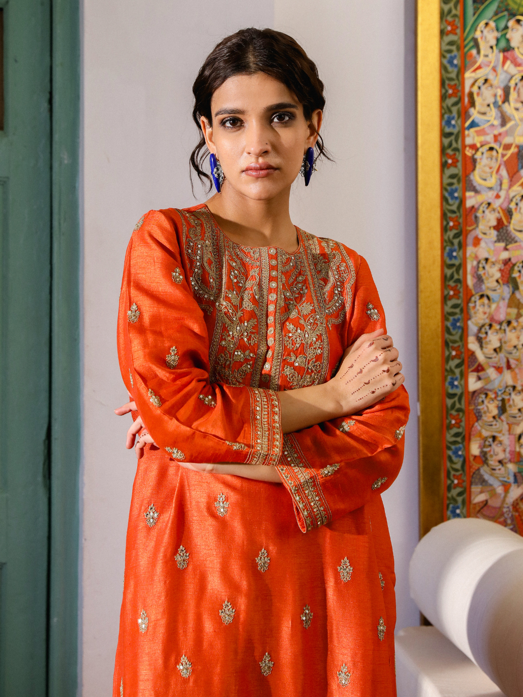 Orange Zari Embroidered Kurta Set with Dupatta at Kamakhyaa by RoohbyRidhimaa. This item is Chanderi Silk, Dupattas, Festive Wear, Kurta Set with Dupattas, Kurta Sets, Orange, Relaxed Fit, Sequins, Silk Chanderi, Toxin free, Viscose Raw Silk, Zari Embroidered