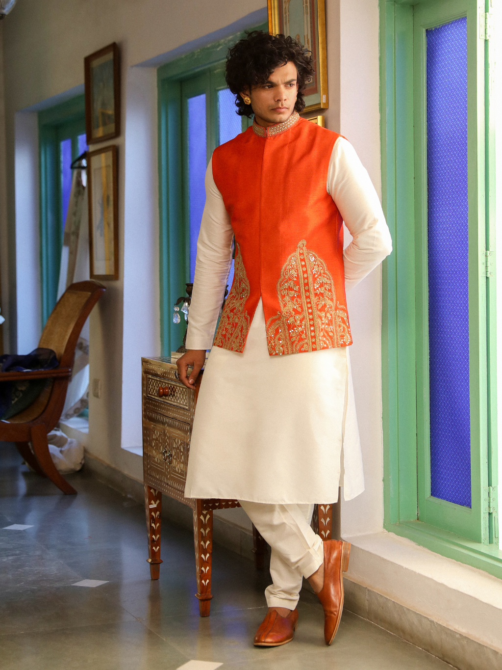 Orange Zari Embroidered Silk Jacket at Kamakhyaa by RoohbyRidhimaa. This item is Aangan By RoohbyRidhimaa, Diwali 2024, Diwali Wear, Eid Special, Eid Wear, Festive Wear, Independence, Indian Wear, Jackets, Men Jackets, Men Overlays, Menswear, Menswear By RoohbyRidhimaa, missing, Orange, Regular Fit, Sangeet Function, Traditional Wear, Viscose, Viscose Raw Silk, Wedding Wear, Winter Products, Zari Embroidery