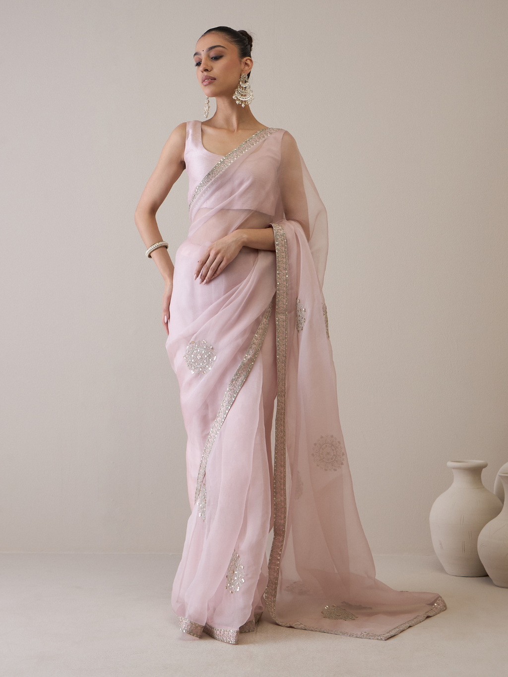 Organza Silk Floral Motifs Saree Set at Kamakhyaa by RoohbyRidhimaa. This item is Avani by RoohbyRidhimaa, Dori Embroidery, Free Size, Party Wear, Pink, Saree Sets, Sequin Embroidered, Silk Organza, Toxin free, Viscose Raw Silk