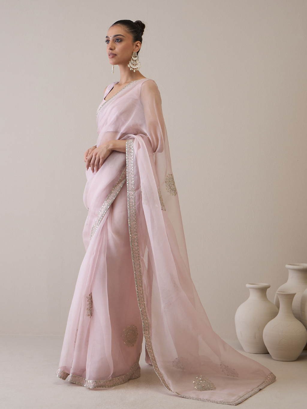 Organza Silk Floral Motifs Saree Set at Kamakhyaa by RoohbyRidhimaa. This item is Avani by RoohbyRidhimaa, Dori Embroidery, Free Size, Party Wear, Pink, Saree Sets, Sequin Embroidered, Silk Organza, Toxin free, Viscose Raw Silk