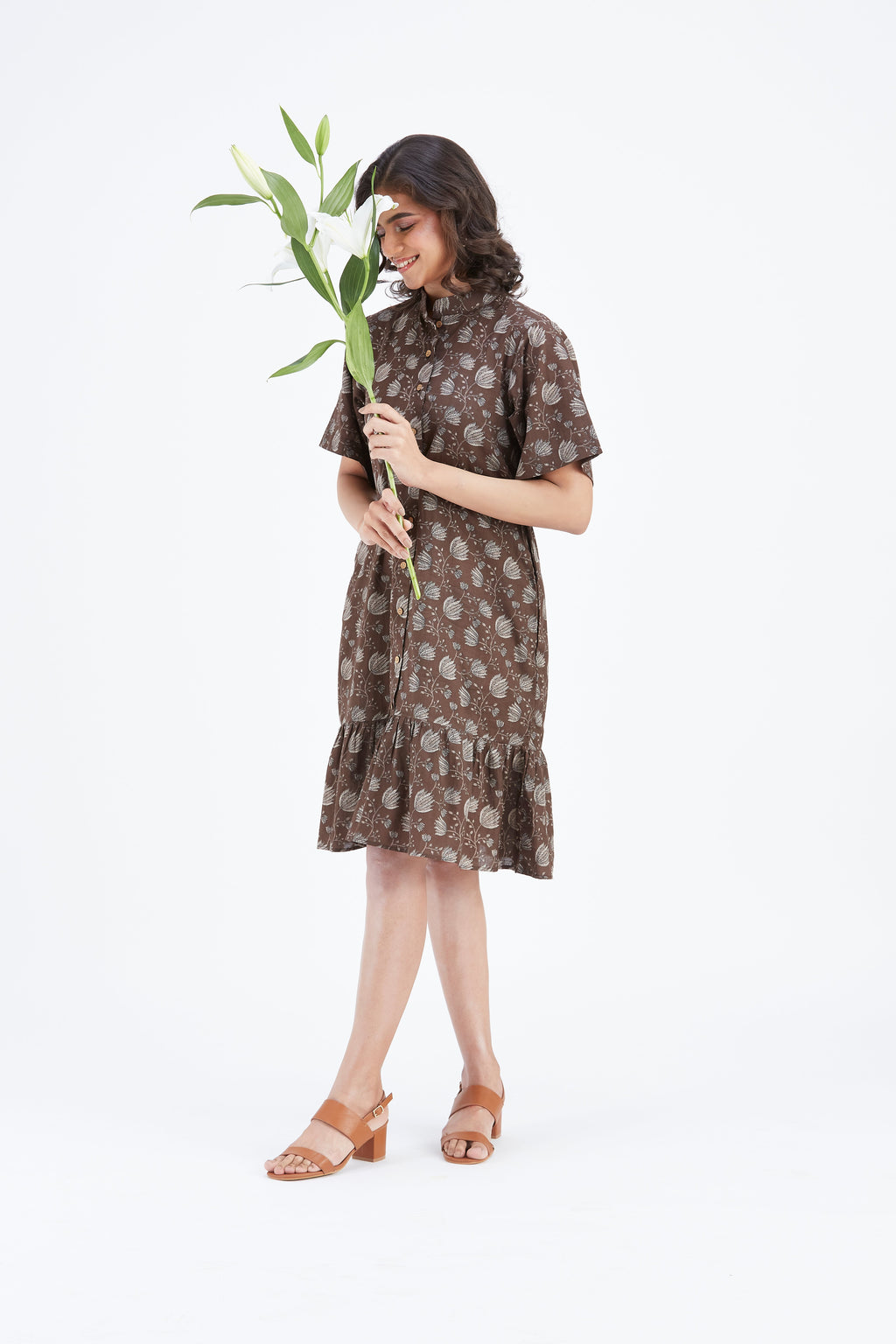 Oria Floral Hand Printed Cotton Dress at Kamakhyaa by Hasttvam. This item is Cotton, Ete by Hasttvam, Floral Prints, Fusion Wear, Hand Printed, Under $200, Womenswear