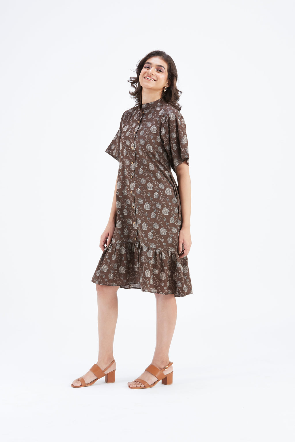 Oria Floral Hand Printed Cotton Dress at Kamakhyaa by Hasttvam. This item is Cotton, Ete by Hasttvam, Floral Prints, Fusion Wear, Hand Printed, Under $200, Womenswear