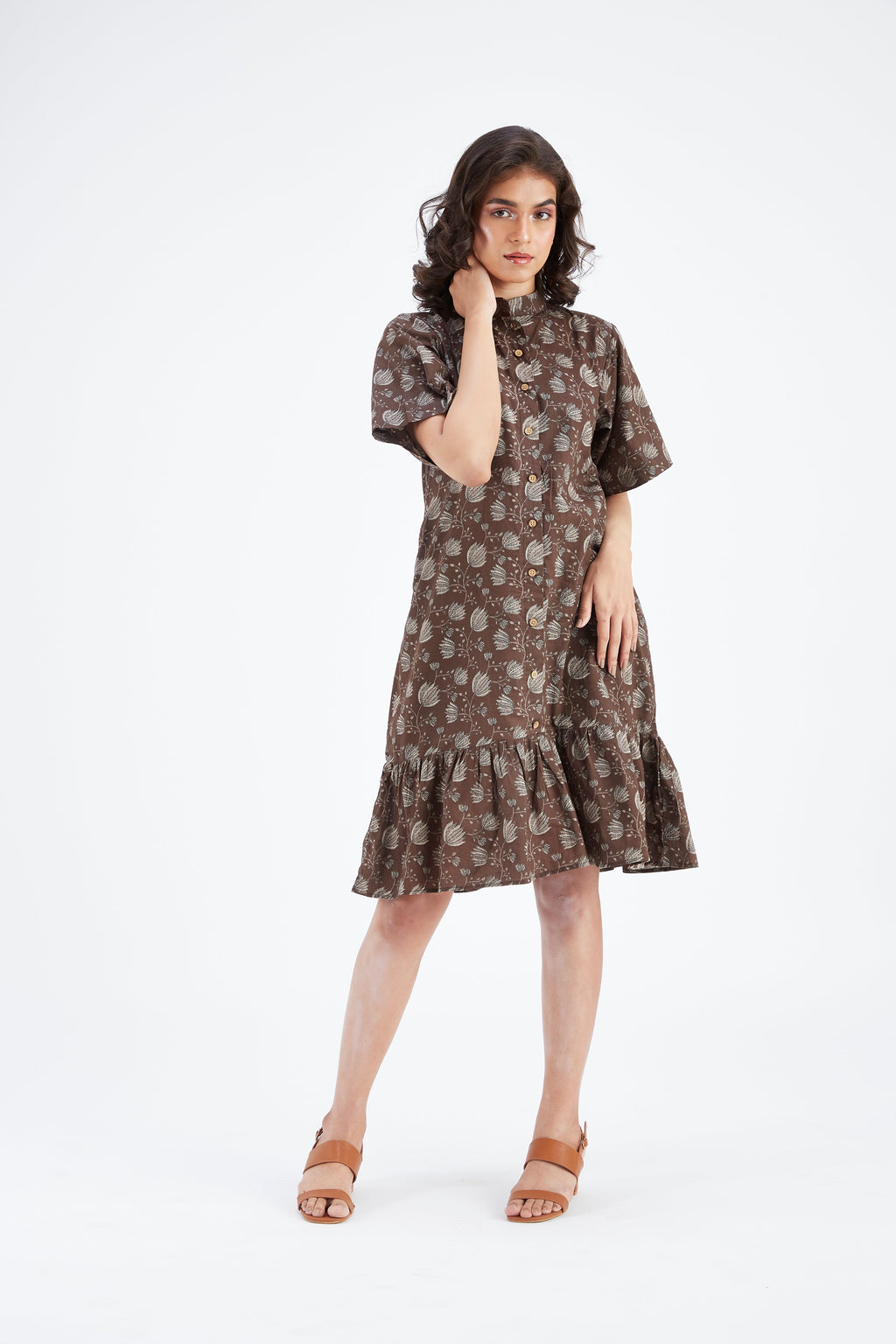 Oria Floral Hand Printed Cotton Dress at Kamakhyaa by Hasttvam. This item is Cotton, Ete by Hasttvam, Floral Prints, Fusion Wear, Hand Printed, Under $200, Womenswear