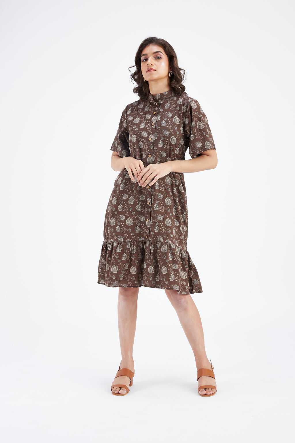 Oria Floral Hand Printed Cotton Dress at Kamakhyaa by Hasttvam. This item is Cotton, Ete by Hasttvam, Floral Prints, Fusion Wear, Hand Printed, Under $200, Womenswear