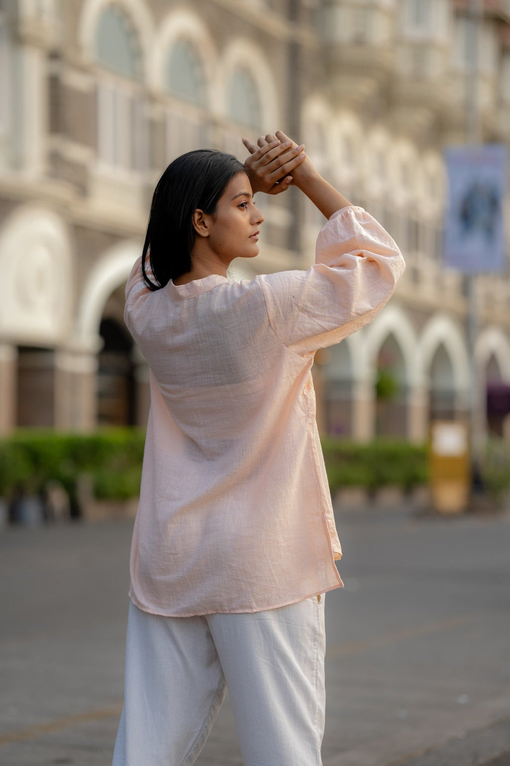 Pale Pink Hand Embroidered Shirt at Kamakhyaa by Krushnachuda. This item is Chilika by Krushnachuda, Embroidered, Handloom Cotton, Loose Fit, Natural Dye, Organic, Outerwear, Pink, Under $100, Womenswear