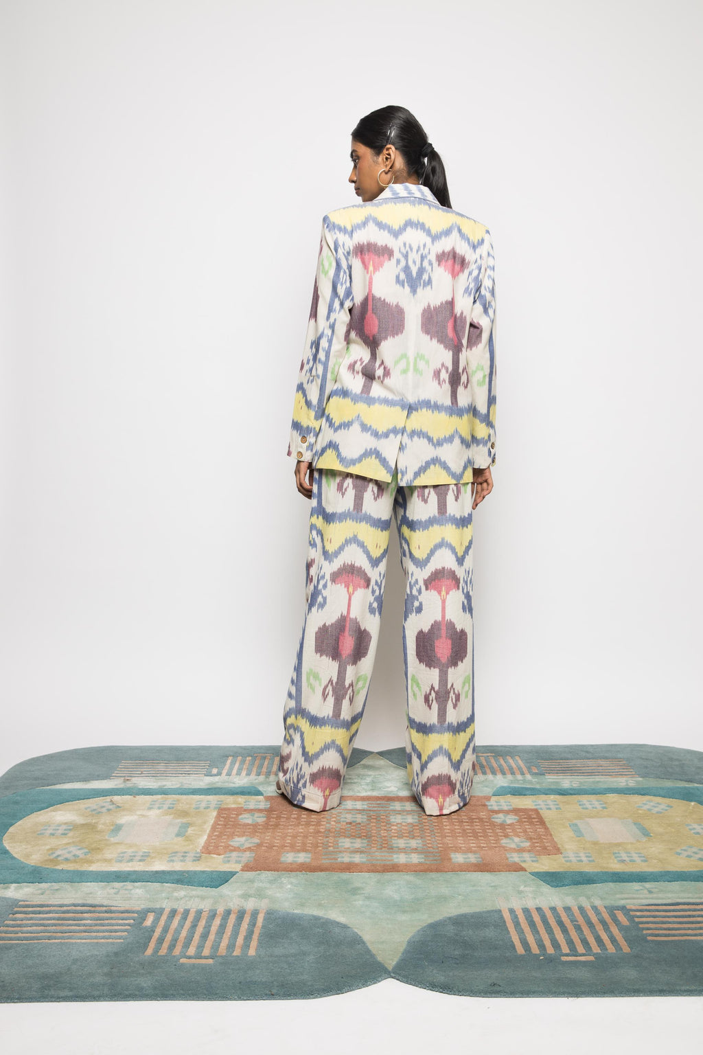 Paperbag Pants at kamakhyaa.com by Anushé Pirani. This item is 100% Cotton, Beach Wear, Brunch Wear, Casual Wear, Console Collection List, Cotton, Fresh Ink by Anushe Pirani, Handwoven cotton, Ikat Prints, Multicolor, Regular Fit, Resort Wear, Vacation Wear, Womenswear