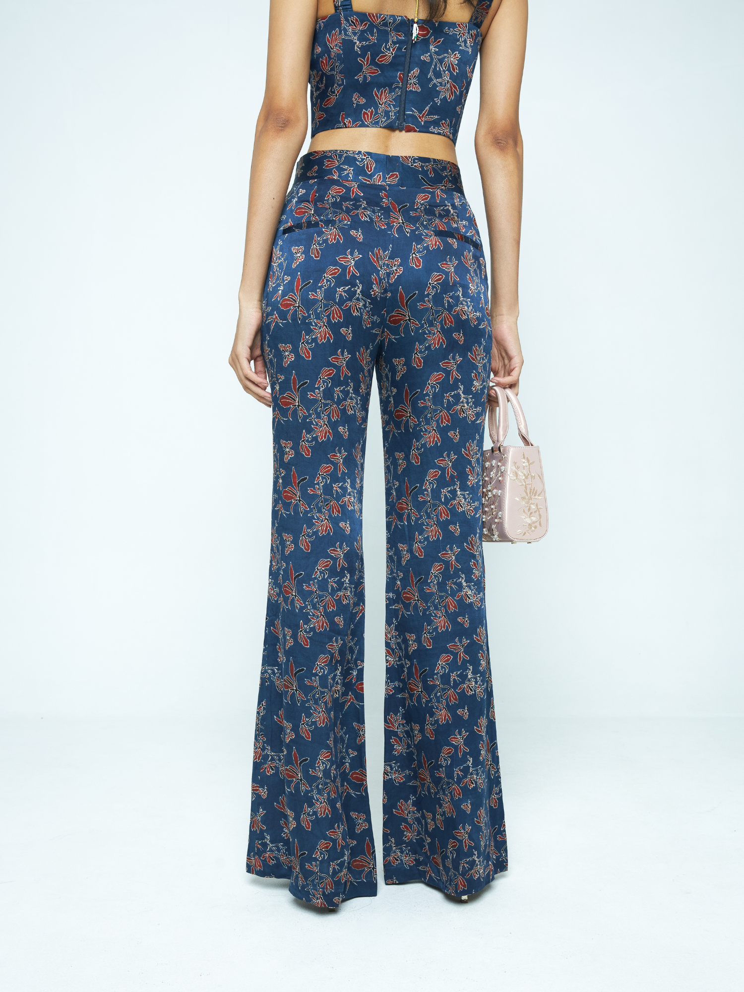 Paradise Flare Pants at Kamakhyaa by Anushé Pirani. This item is Bloom After Dark by Anushe Pirani, Midnight Blueprint, Pants, Under $200, Womenswear