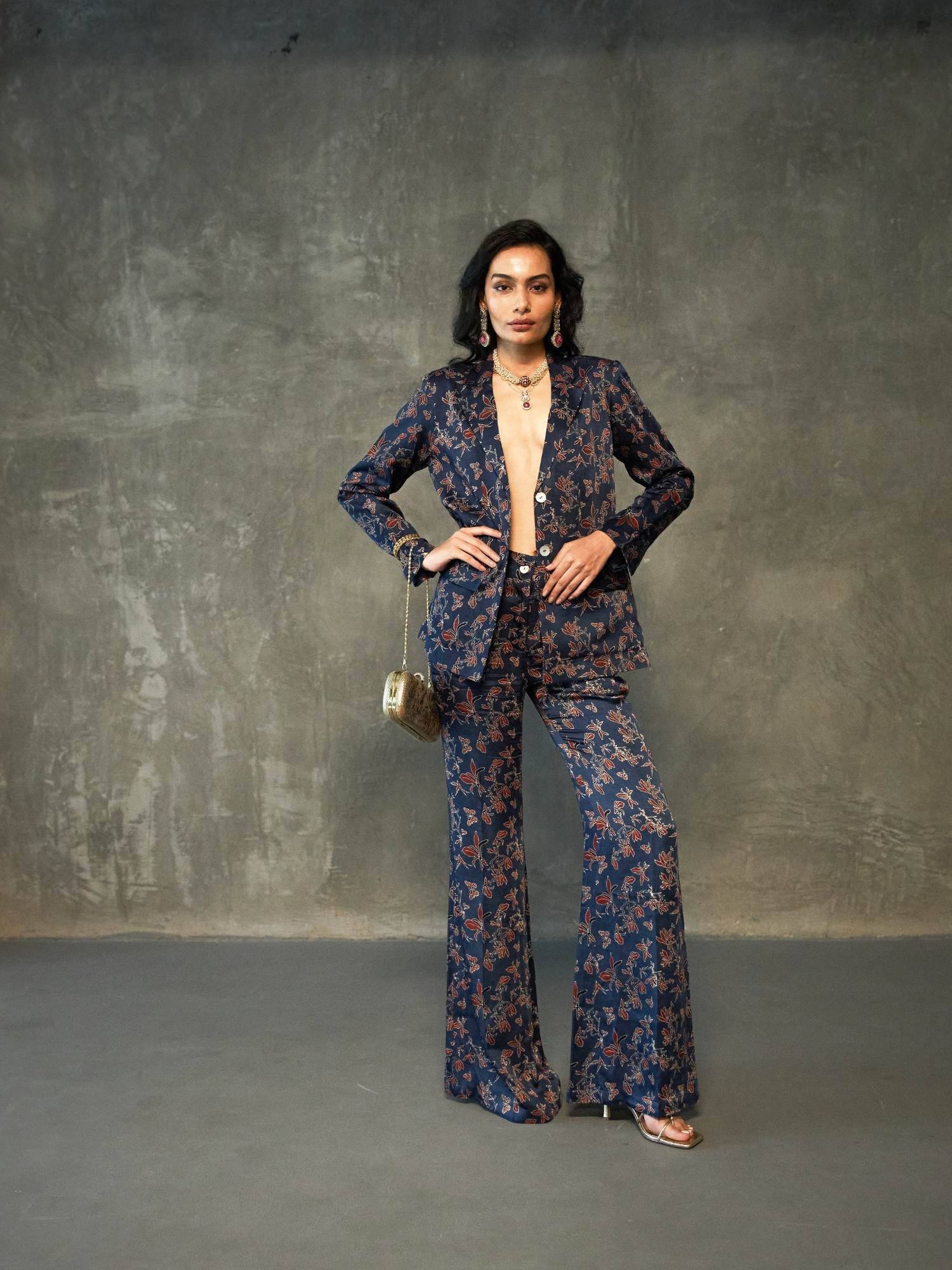 Paradise Flare Pants at Kamakhyaa by Anushé Pirani. This item is Bloom After Dark by Anushe Pirani, Midnight Blueprint, Pants, Under $200, Womenswear