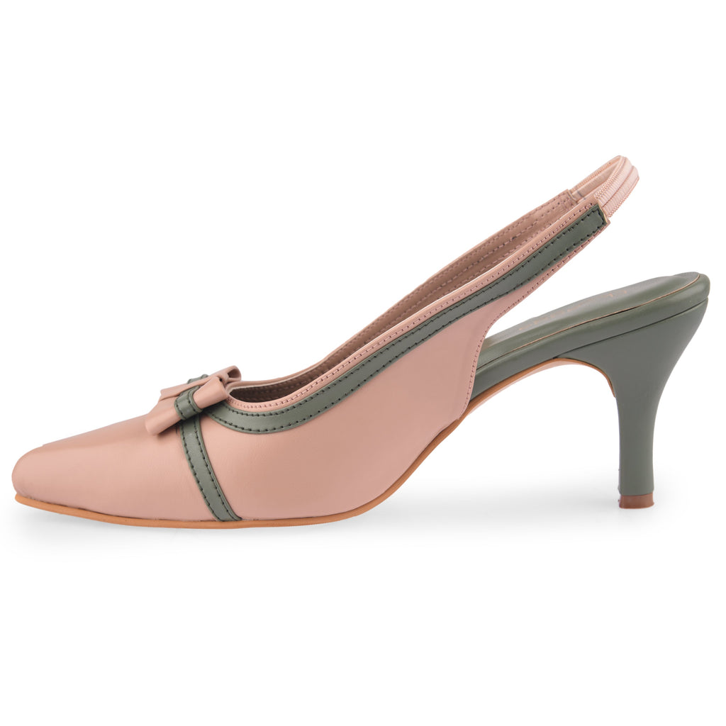 Peach Bow Heels at Kamakhyaa by EK_agga. This item is Baby Pink, Blush Pink, Brunch Wear Footwear, Heels, Indian Formals Footwear, Light Pink, missing, Peach, Pink, Pointed Toes Footwear, Under $50
