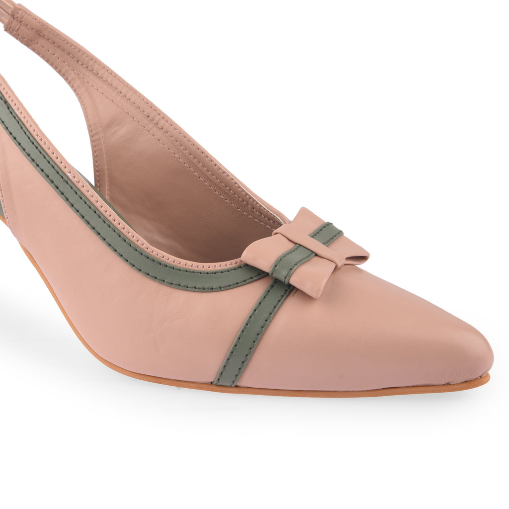 Peach Bow Heels at Kamakhyaa by EK_agga. This item is Baby Pink, Blush Pink, Brunch Wear Footwear, Heels, Indian Formals Footwear, Light Pink, missing, Peach, Pink, Pointed Toes Footwear, Under $50