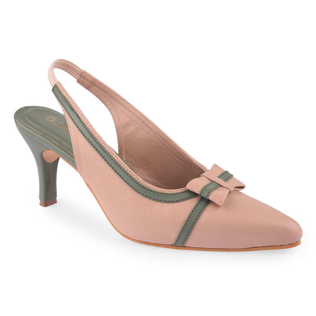 Peach Bow Heels at Kamakhyaa by EK_agga. This item is Baby Pink, Blush Pink, Brunch Wear Footwear, Heels, Indian Formals Footwear, Light Pink, missing, Peach, Pink, Pointed Toes Footwear, Under $50
