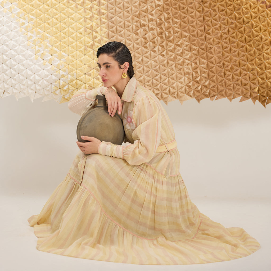 Peony Petal at Kamakhyaa by The Loom Art. This item is Fluer De Code by The Loom Art, French Knots, Handwoven Cotton Silk, Multicolor