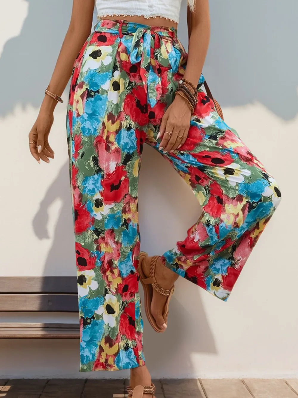 Perfee Tied Printed Wide Leg Pants at kamakhyaa.com by Trendsi. This item is Hundredth, Ship From Overseas, Under $100