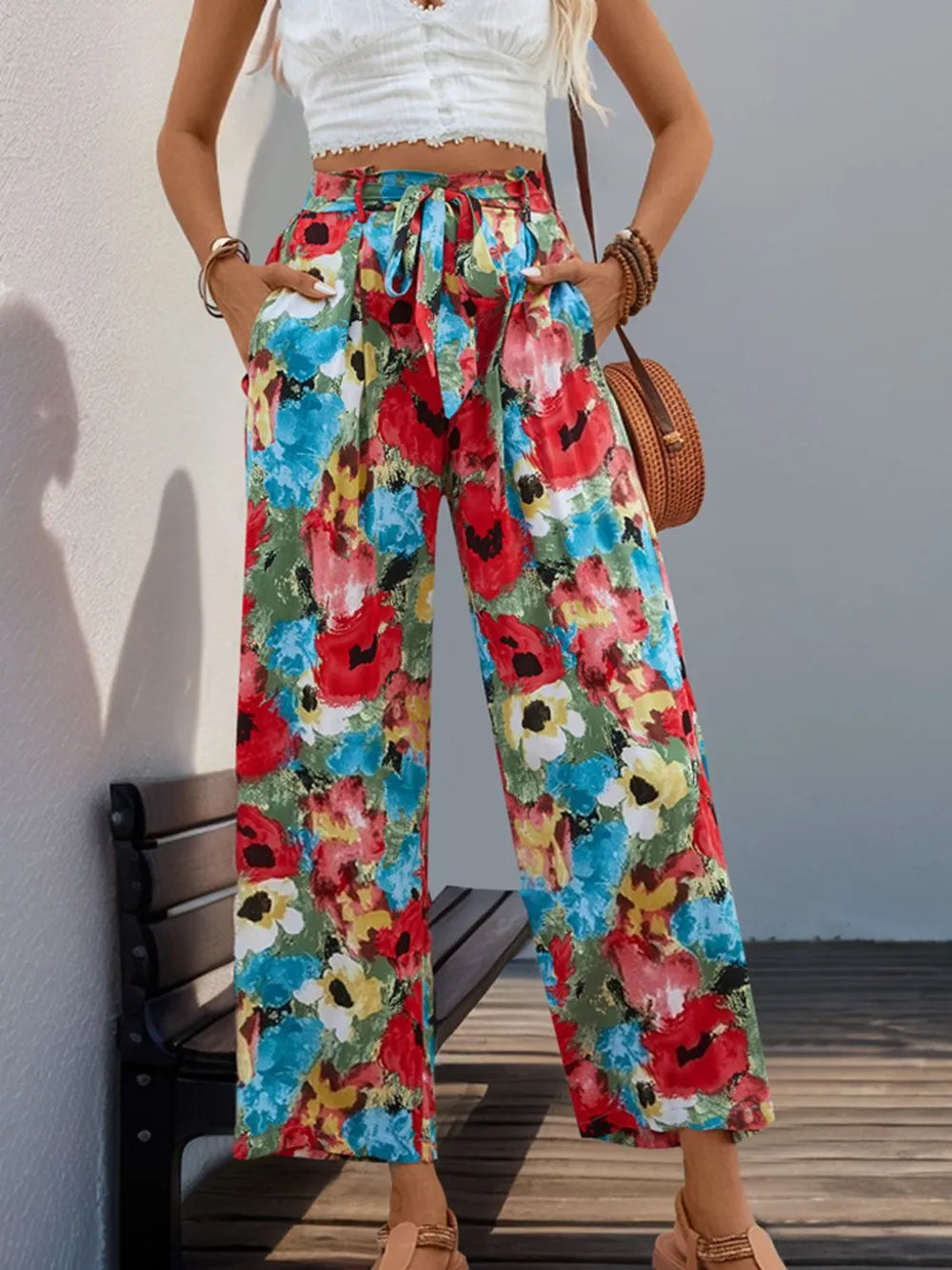 Perfee Tied Printed Wide Leg Pants at kamakhyaa.com by Trendsi. This item is Hundredth, Ship From Overseas, Under $100