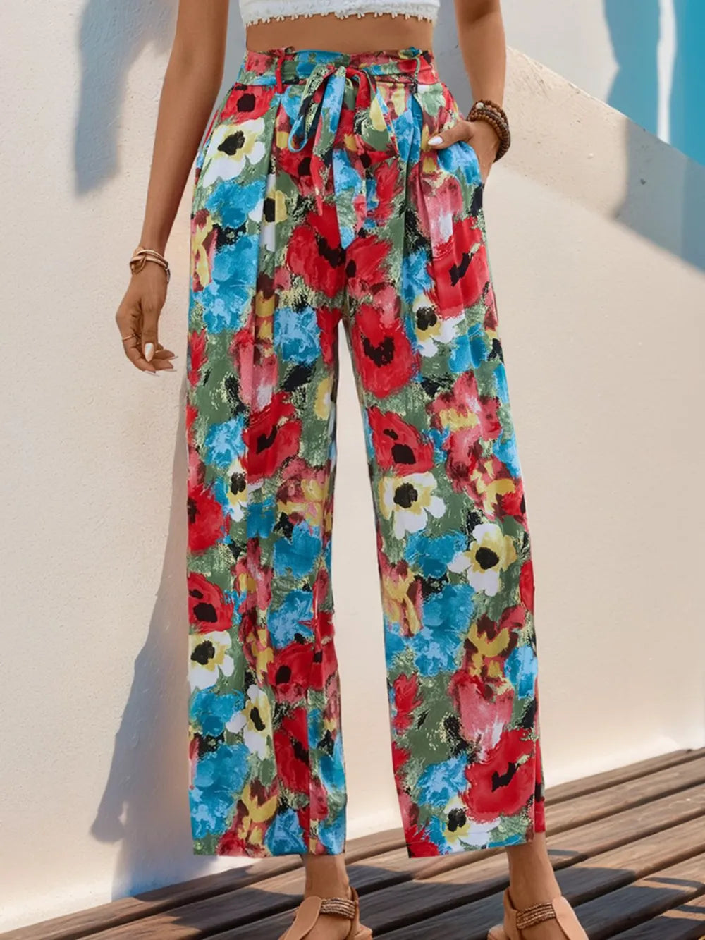 Perfee Tied Printed Wide Leg Pants at kamakhyaa.com by Trendsi. This item is Hundredth, Ship From Overseas, Under $100