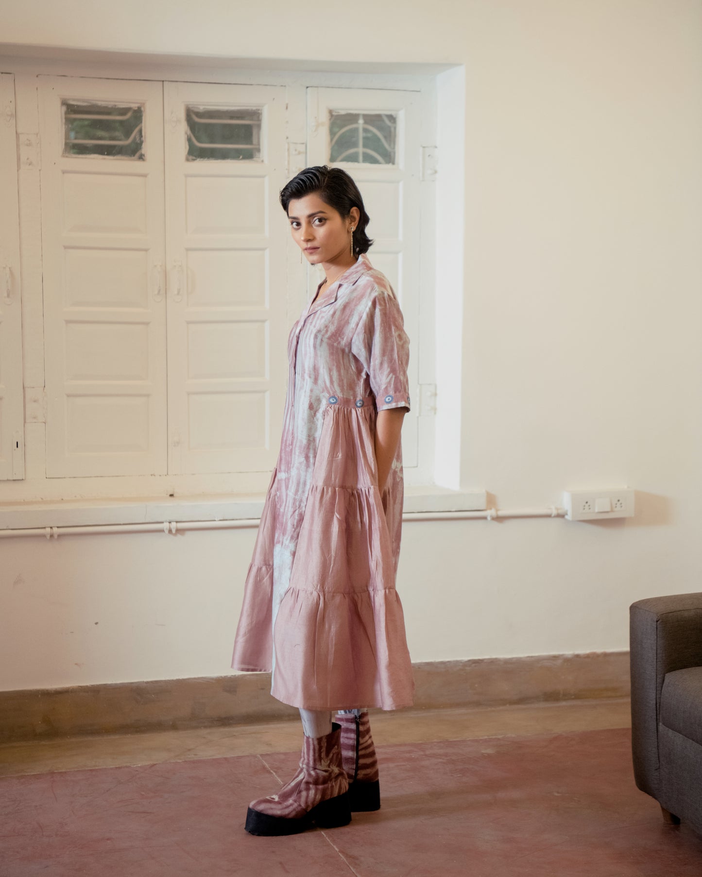 Persian Rust at Kamakhyaa by The Loom Art. This item is Casual Wear, Fall, Handwoven Chanderi Silk, July Sale, July Sale 2023, Lucid Dreams, Luicid Dream, Organic, Pink, Relaxed Fit, Solids, Tiered Dresses, Womenswear
