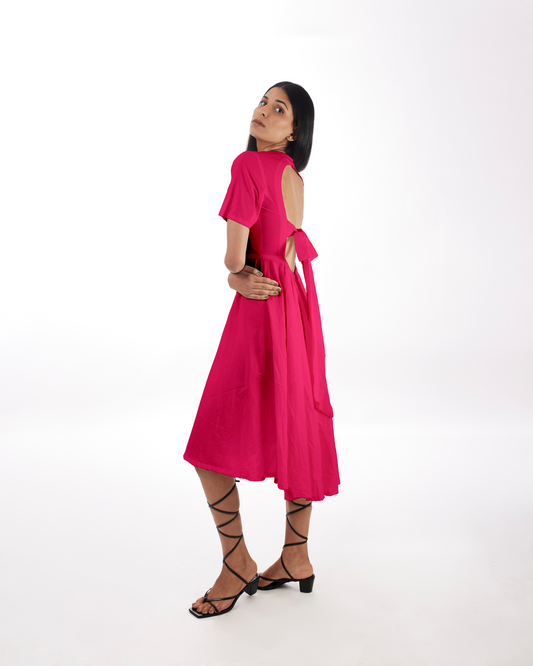 Pink Backless Midi Dress at Kamakhyaa by Kamakhyaa. This item is 100% pure cotton, Casual Wear, Evening Wear, KKYSS, Midi Dresses, Natural, Pink, Relaxed Fit, Solids, Summer Sutra, Womenswear