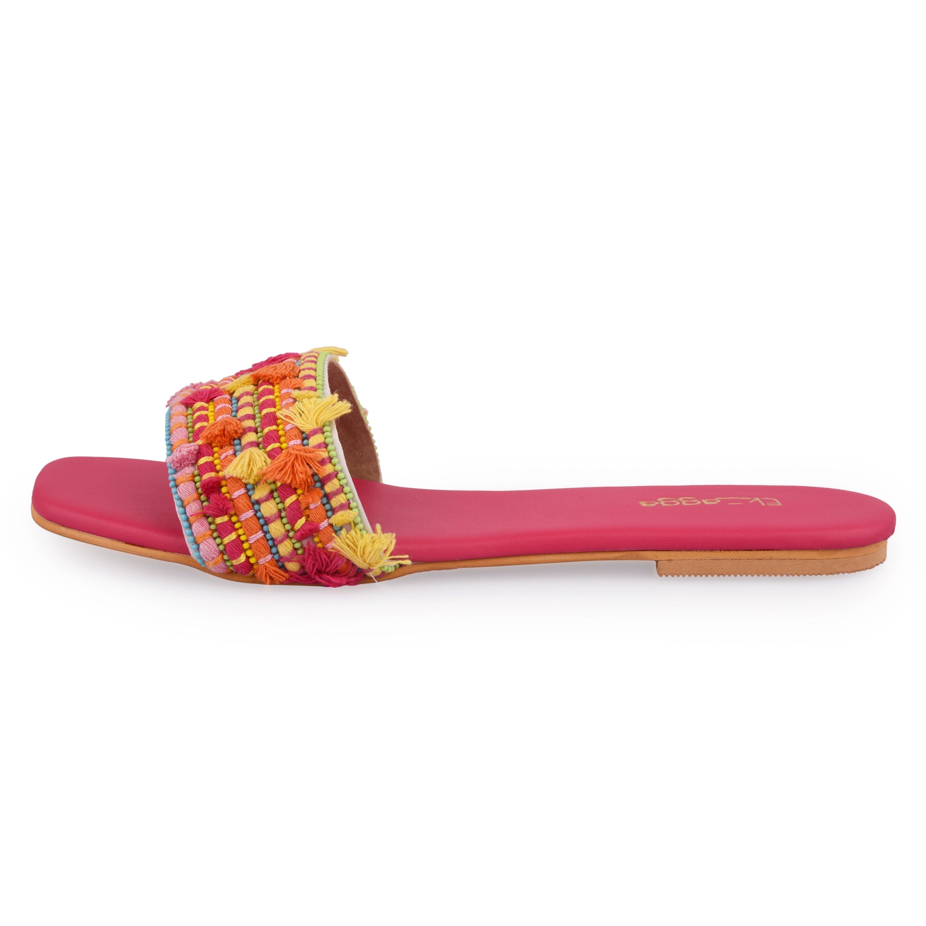 Pink Beaded Flats at Kamakhyaa by EK_agga. This item is Date Night Fit, Embroidered, Festive Wear, Flats, For Daughter, Haldi Function, Haldi Function Footwear, Iconic Threads of Priyanka, Not Priced, Open Toes Footwear, Patent leather, Pink, Resort Wear, swarnali, Vegan, Wedding Wear, Wedding Wear Footwear