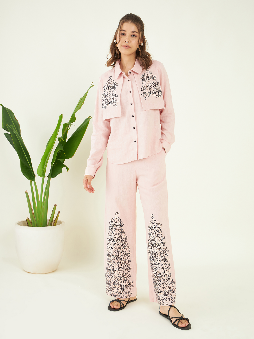Pink Cotton Linen Co-ord Set at Kamakhyaa by Bohobi. This item is 100% Linen, 100% pure cotton, Cotton Mulmul, Evening Wear, Lounge Wear Co-ord Sets, Mulmul, Mulmul cotton, Pink, Prints, Regular Fit, Toxin free