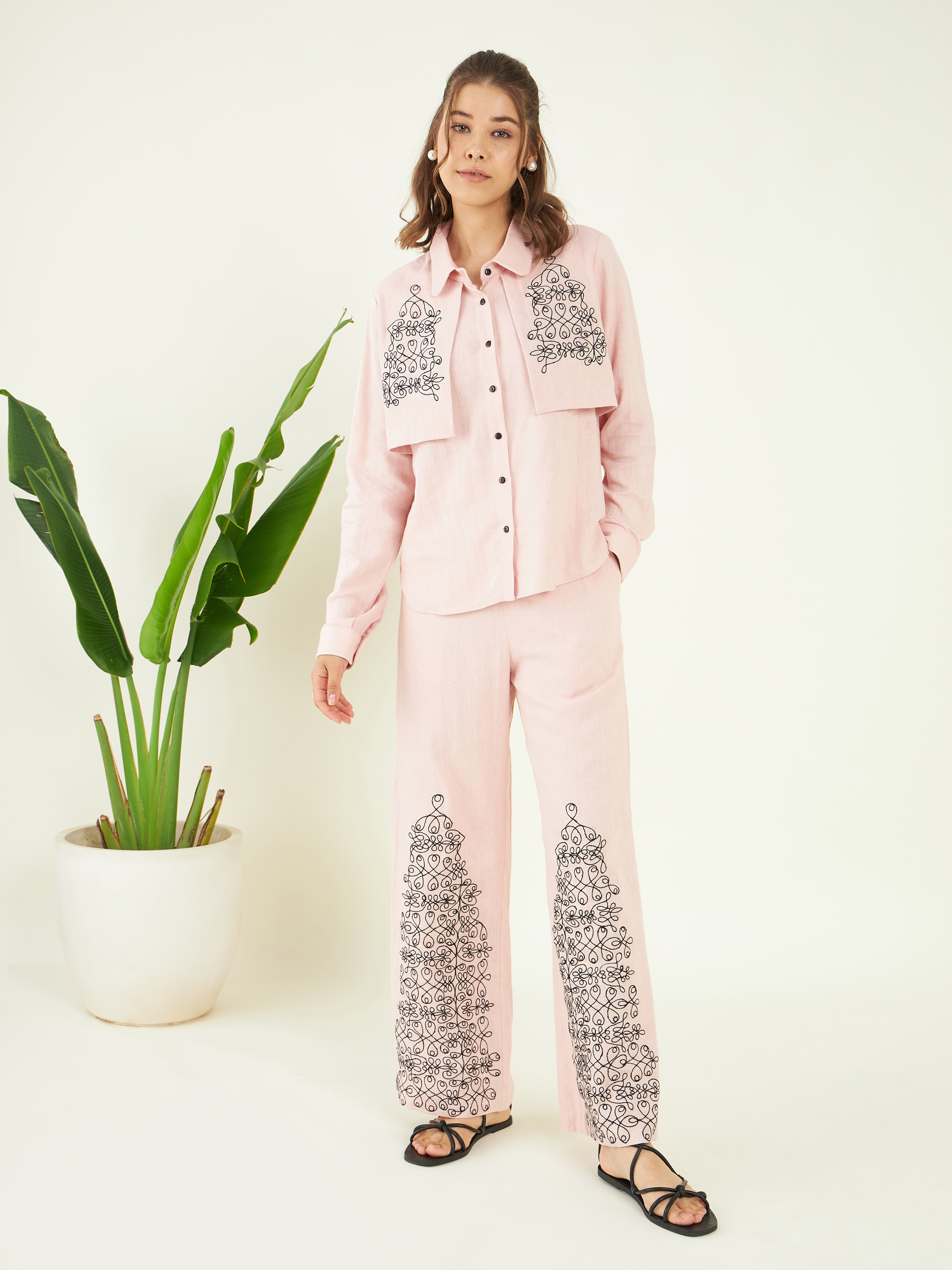 Pink Cotton Linen Co-ord Set at Kamakhyaa by Bohobi. This item is 100% Linen, 100% pure cotton, Cotton Mulmul, Evening Wear, Lounge Wear Co-ord Sets, Mulmul, Mulmul cotton, Pink, Prints, Regular Fit, Toxin free