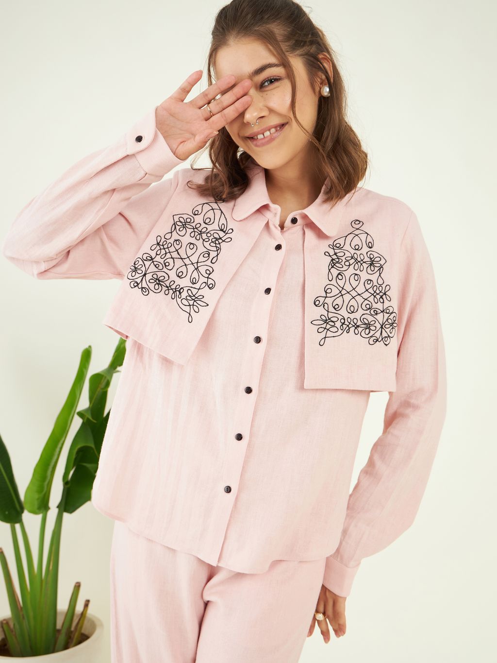 Pink Cotton Linen Co-ord Set at Kamakhyaa by Bohobi. This item is 100% Linen, 100% pure cotton, Cotton Mulmul, Evening Wear, Lounge Wear Co-ord Sets, Mulmul, Mulmul cotton, Pink, Prints, Regular Fit, Toxin free