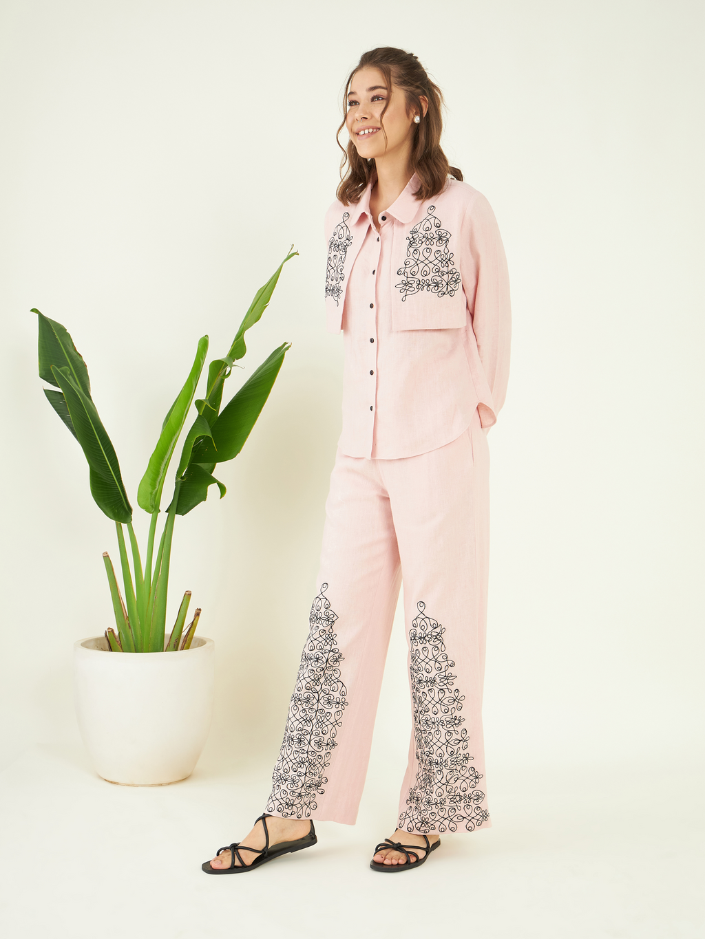 Pink Cotton Linen Co-ord Set at Kamakhyaa by Bohobi. This item is 100% Linen, 100% pure cotton, Cotton Mulmul, Evening Wear, Lounge Wear Co-ord Sets, Mulmul, Mulmul cotton, Pink, Prints, Regular Fit, Toxin free