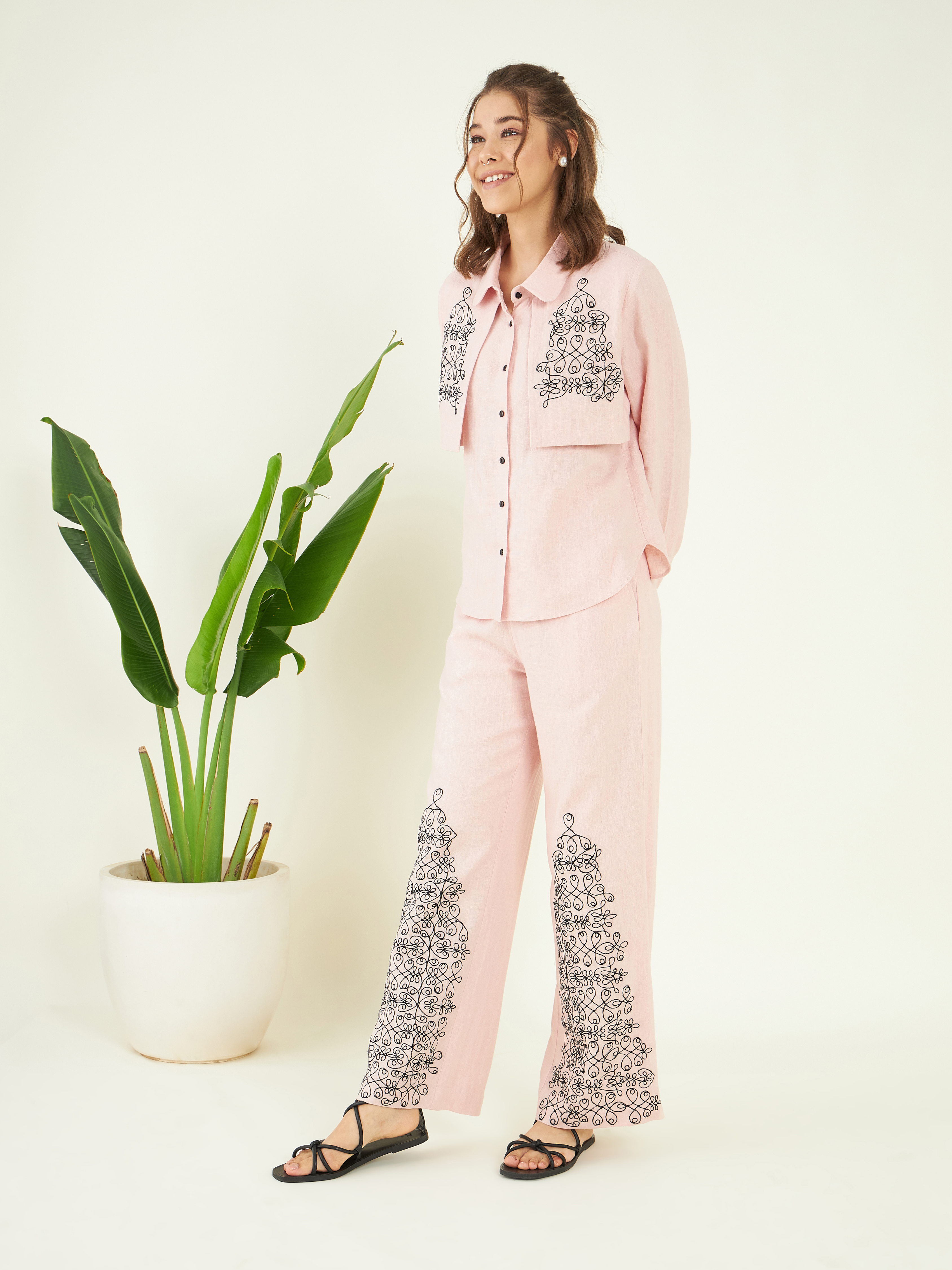 Pink Cotton Linen Co-ord Set at Kamakhyaa by Bohobi. This item is 100% Linen, 100% pure cotton, Cotton Mulmul, Evening Wear, Lounge Wear Co-ord Sets, Mulmul, Mulmul cotton, Pink, Prints, Regular Fit, Toxin free