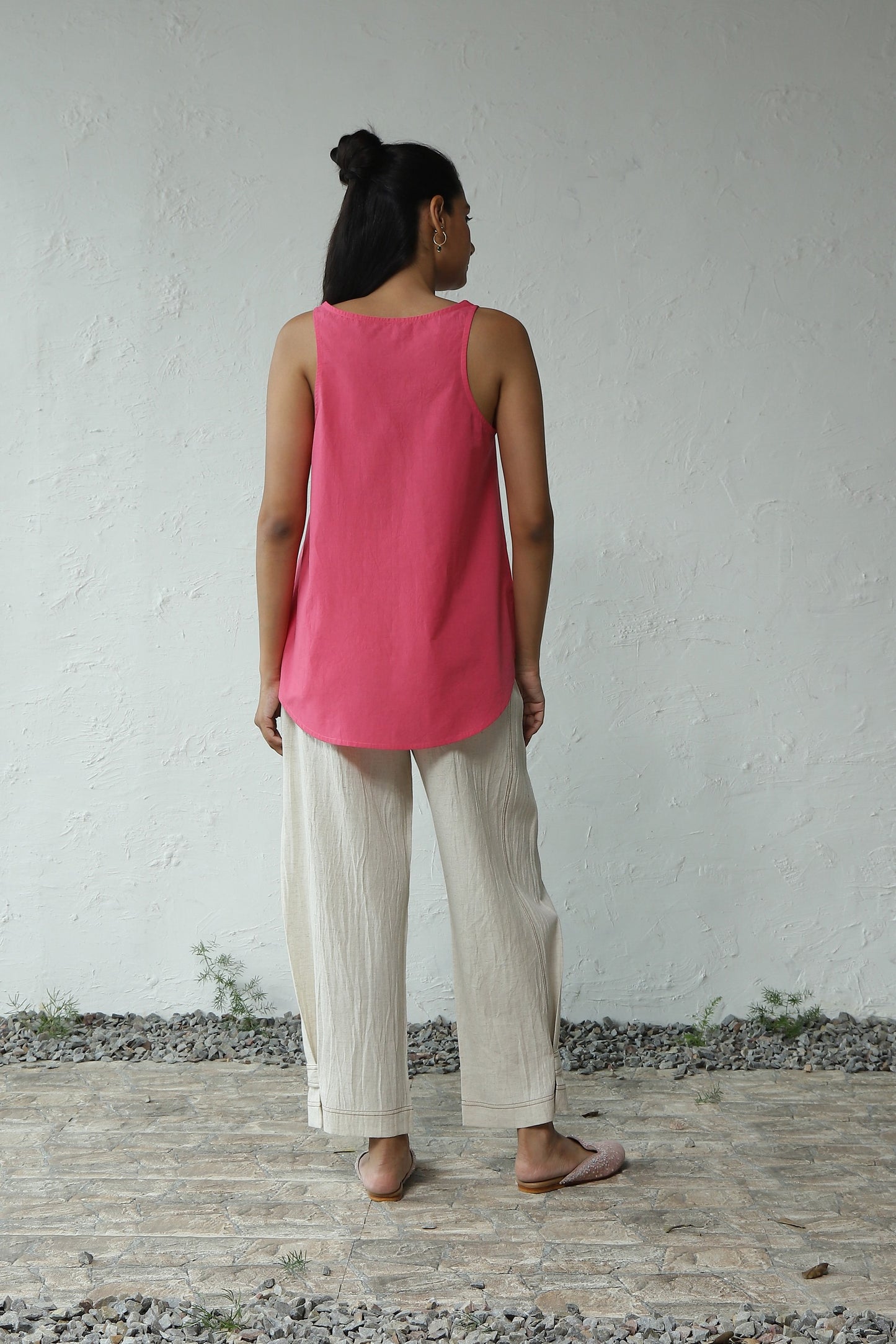 Pink Cotton Poplin Top Pant Set at Kamakhyaa by Canoopi. This item is Canoopi, Casual Wear, Complete Sets, Natural, Pink, Poplin, Rayon, Regular Fit, Solids, Travel Co-ords, White, Womenswear