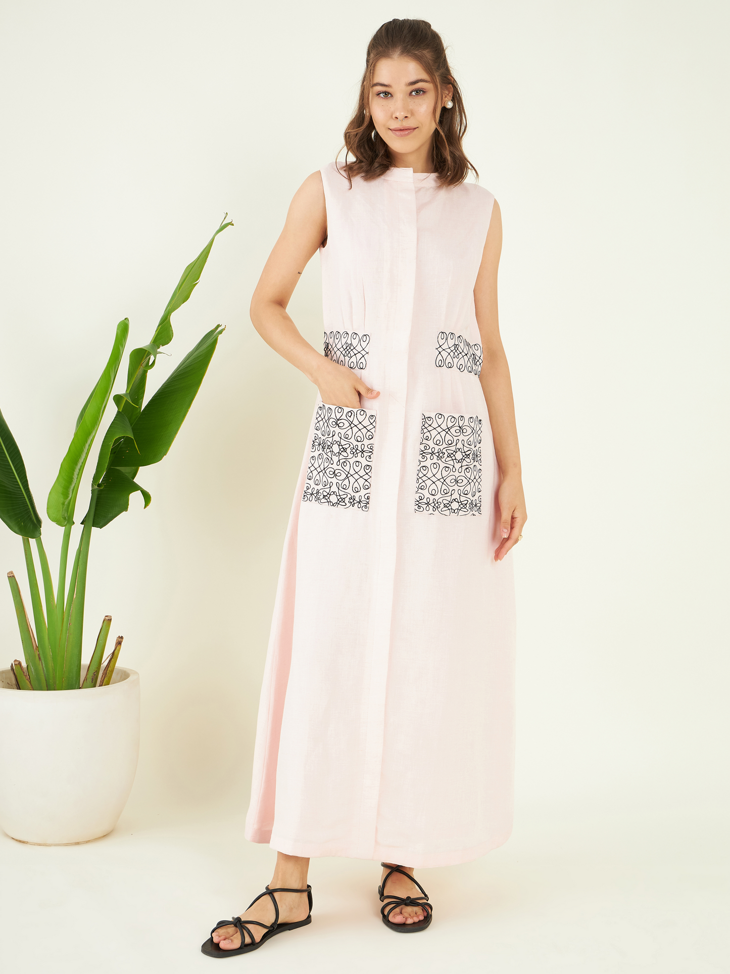 Pink Cotton Sleeveless Dress at Kamakhyaa by Bohobi. This item is 100% Linen, Cotton Mulmul, Evening Wear, Pink, Regular Fit, Sleeveless Dresses, Solids, Toxin free