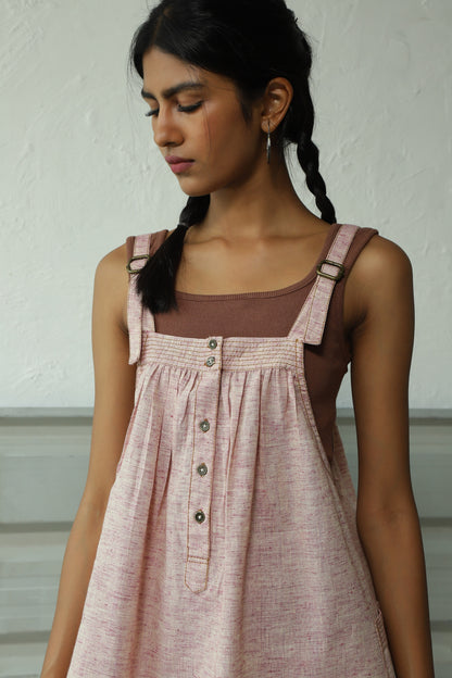 Pink Cotton Suspender Dress at Kamakhyaa by Canoopi. This item is Canoopi, Casual Wear, Dresses, Khadi, Natural, Pink, Regular Fit, Sleeveless Dresses, Solids, Womenswear