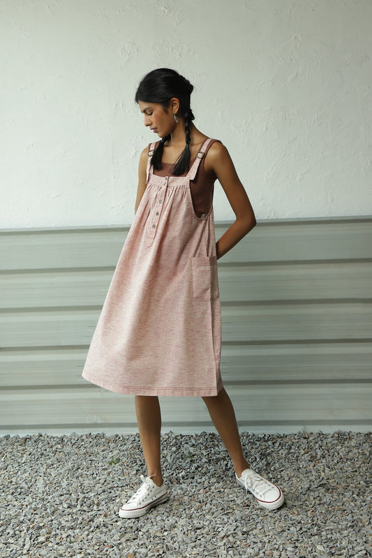 Pink Cotton Suspender Dress at Kamakhyaa by Canoopi. This item is Canoopi, Casual Wear, Dresses, Khadi, Natural, Pink, Regular Fit, Sleeveless Dresses, Solids, Womenswear