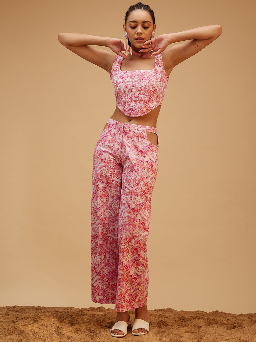 Pink Cotton Vacation Co-ord Set at Kamakhyaa by Bohobi. This item is Cotton, Fusion Wear, Pink, Prints, Regular Fit, Toxin free, Vacation Co-ord Sets