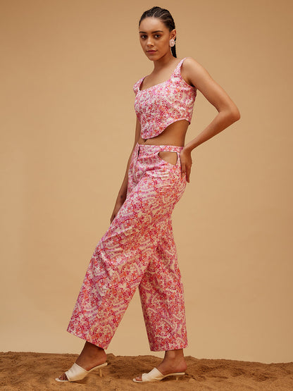 Pink Cotton Vacation Co-ord Set at Kamakhyaa by Bohobi. This item is Cotton, Fusion Wear, Pink, Prints, Regular Fit, Toxin free, Vacation Co-ord Sets