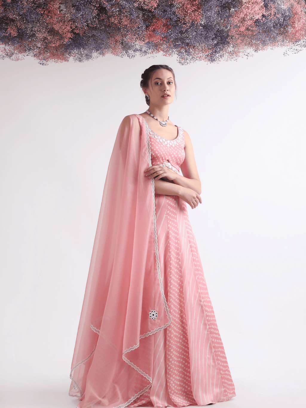 Pink Crepe Lehenga Set at Kamakhyaa by RoohbyRidhimaa. This item is Embroidered, Festive Wear, Free Size, Lehenga Sets, Mirror Embroidery, Pink, Toxin free, Viscose Crepe