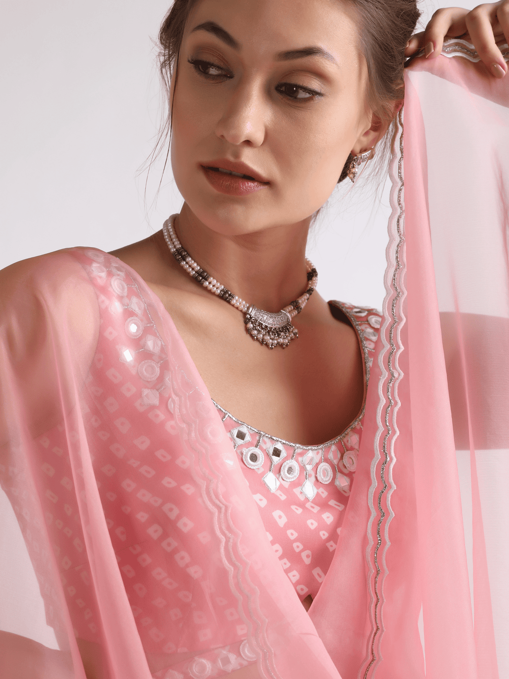 Pink Crepe Lehenga Set at Kamakhyaa by RoohbyRidhimaa. This item is Embroidered, Festive Wear, Free Size, Lehenga Sets, Mirror Embroidery, Pink, Toxin free, Viscose Crepe