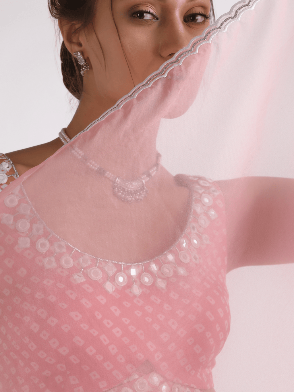 Pink Crepe Lehenga Set at Kamakhyaa by RoohbyRidhimaa. This item is Embroidered, Festive Wear, Free Size, Lehenga Sets, Mirror Embroidery, Pink, Toxin free, Viscose Crepe