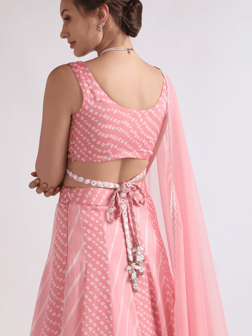 Pink Crepe Lehenga Set at Kamakhyaa by RoohbyRidhimaa. This item is Embroidered, Festive Wear, Free Size, Lehenga Sets, Mirror Embroidery, Pink, Toxin free, Viscose Crepe