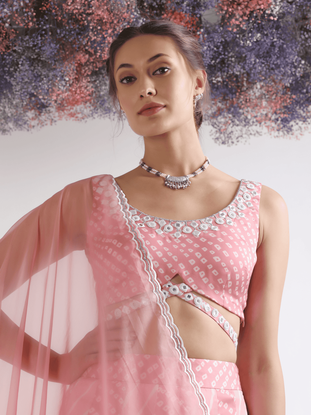 Pink Crepe Lehenga Set at Kamakhyaa by RoohbyRidhimaa. This item is Embroidered, Festive Wear, Free Size, Lehenga Sets, Mirror Embroidery, Pink, Toxin free, Viscose Crepe