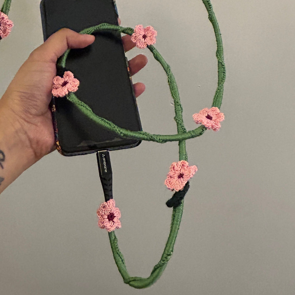 Pink Daisy Crochet Charging Cord C-C Cable at Kamakhyaa by Ikriit'm. This item is Bloom by Ikriit'm, Crochet, Relaxed Fit, Under $50