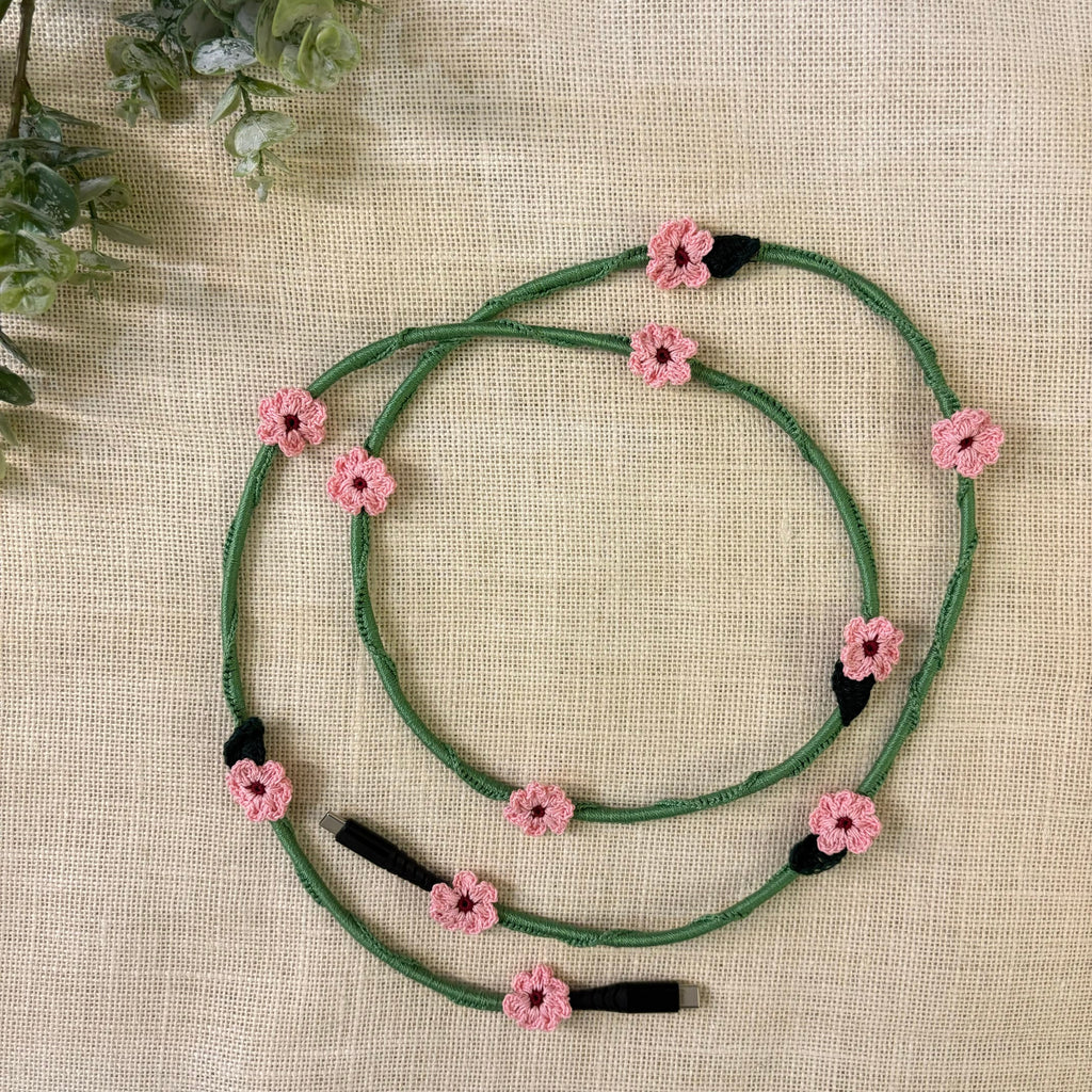 Pink Daisy Crochet Charging Cord C-C Cable at Kamakhyaa by Ikriit'm. This item is Bloom by Ikriit'm, Crochet, Relaxed Fit, Under $50