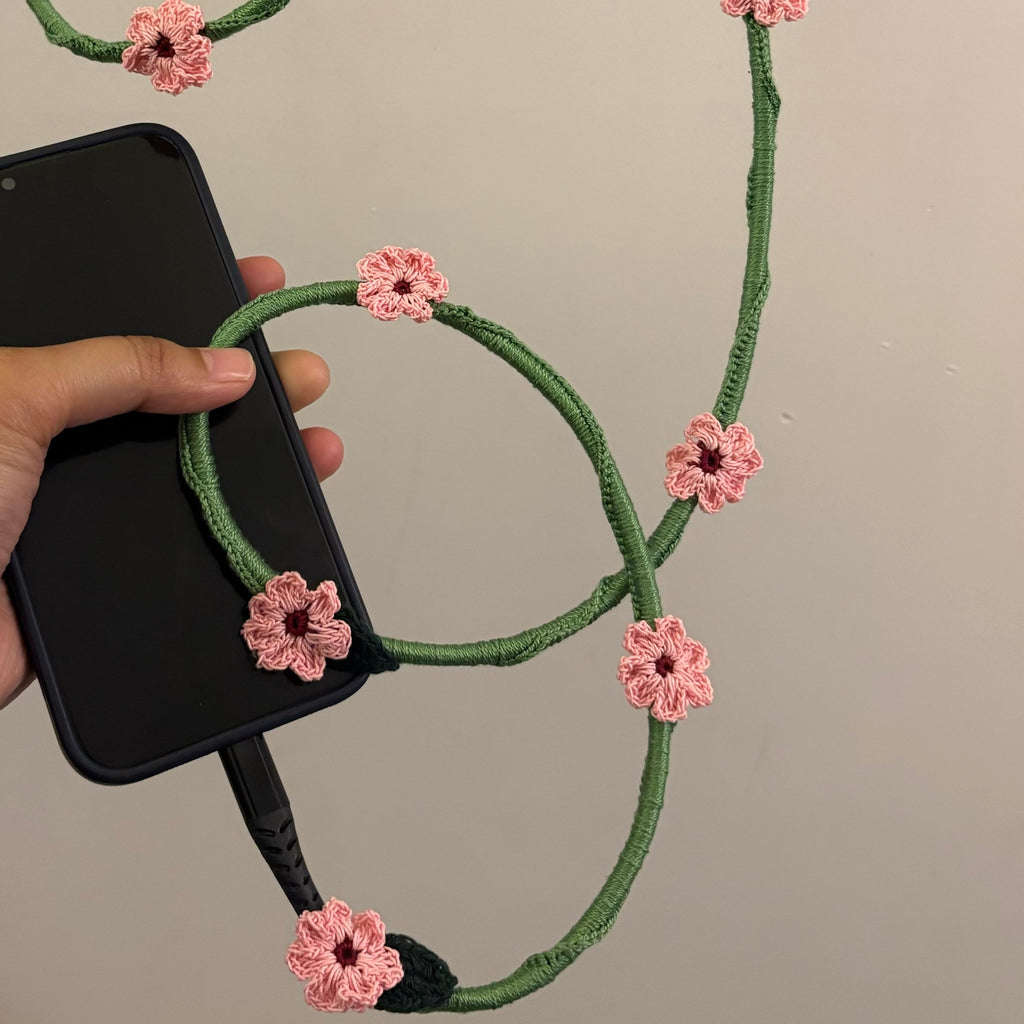 Pink Daisy Crochet Charging Cord C-Lightening Cable at Kamakhyaa by Ikriit'm. This item is Bloom by Ikriit'm, Crochet, Relaxed Fit, Under $50